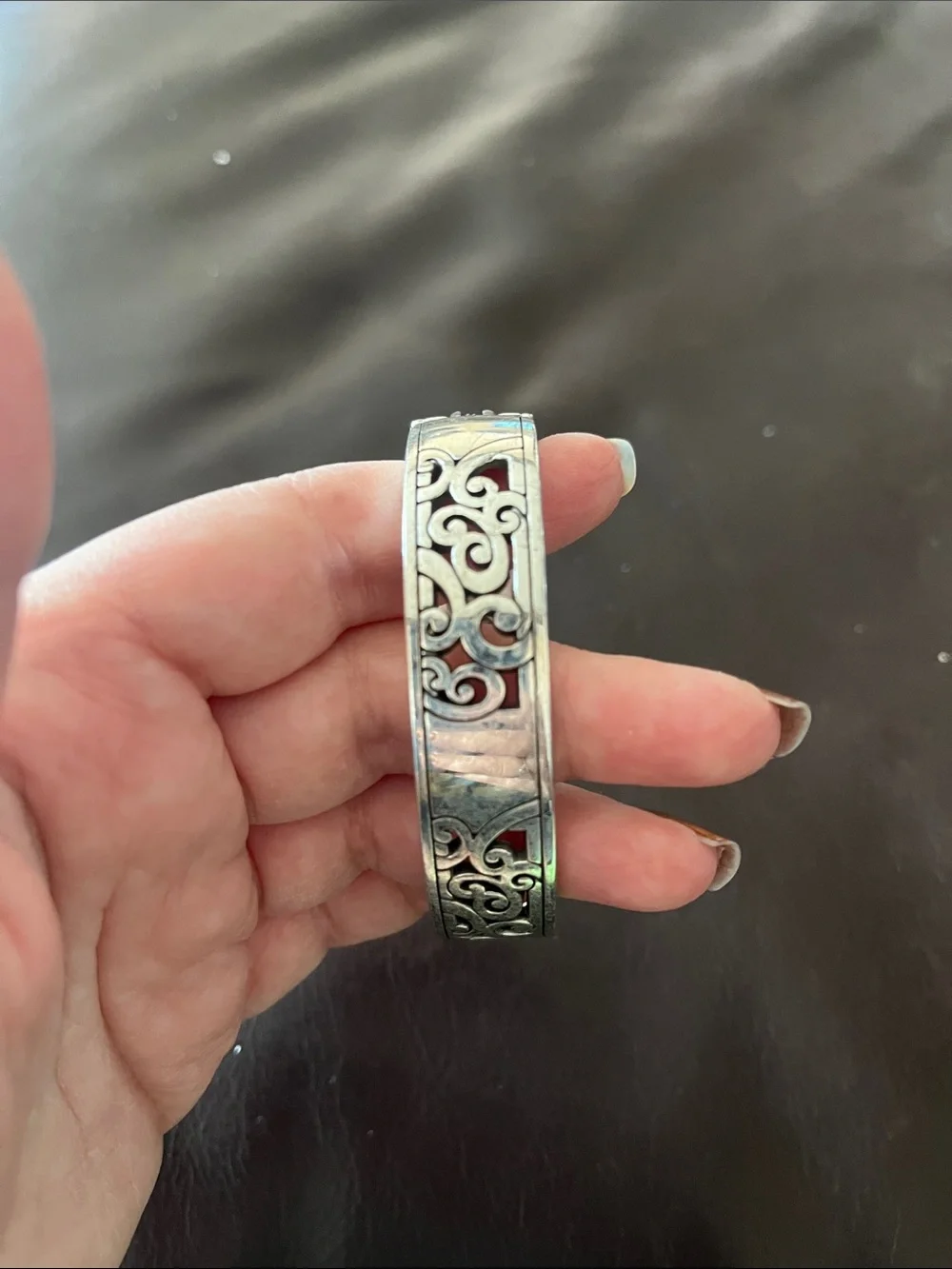 Brighton Silver-Tone Scroll Filigree Hinged Bangle Bracelet